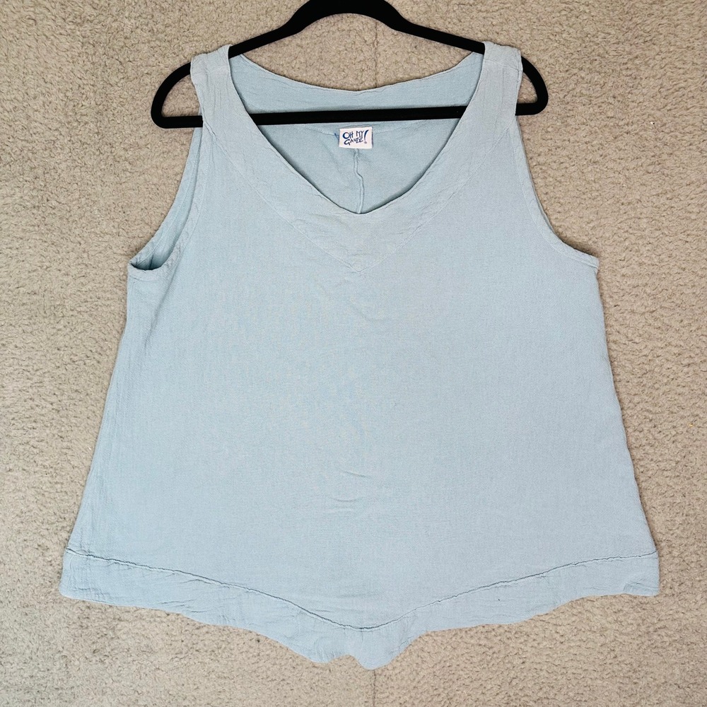 Oh My Gauze Womens Light Blue Cotton Gauze V-Neck Sharkbite Hem Tank Top Size 2